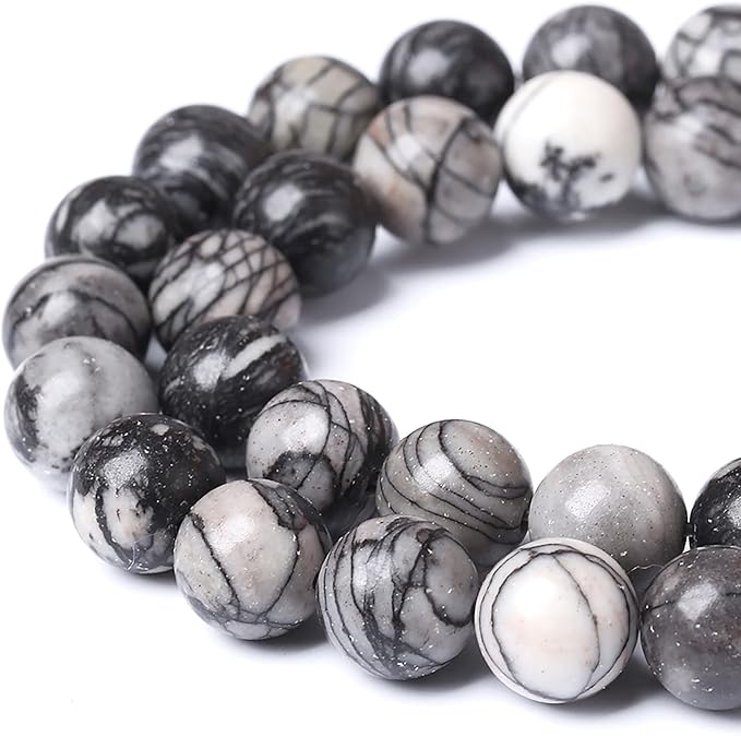 38pcs 10mm Natural Stone Beads Spider Web Stone Round Loose Spacer Energy Stone Healing Power Beads for Jewelry Making DIY Bracelet Necklace 15"