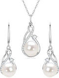 Sterling Silver Pearl Jewelry Set with Shiny Moissanite, Real Freshwater Pearl Earrings Necklace for Women, Wedding Jewelry for Brides Bridesmaid, Mother's Day