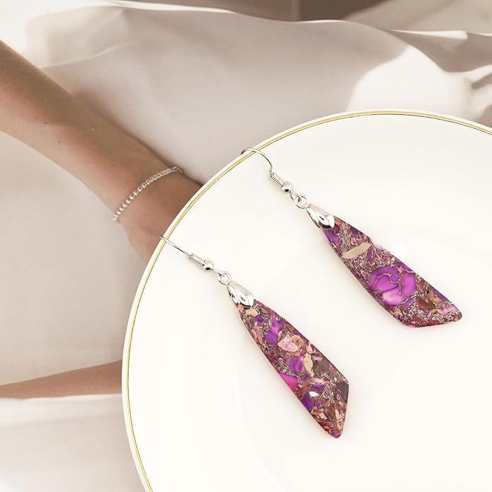 Jasper Stone Earrings for Women Trendy Dangle Earrings Fishhook Drop Earrings