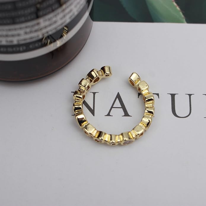 18K Gold Plated Cubiz Zirconia Wedding Engagement Wide Adjustable Band Ring for Women