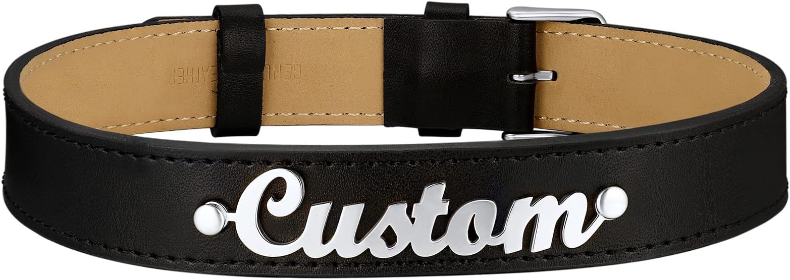 Custom4U Personalized Black Leather Choker Necklace with Picture/Name/Initials/Letters Charm,Custom Made Adjustable Choker Collar Gothic Punk Necklaces Jewelry Gifts for Women
