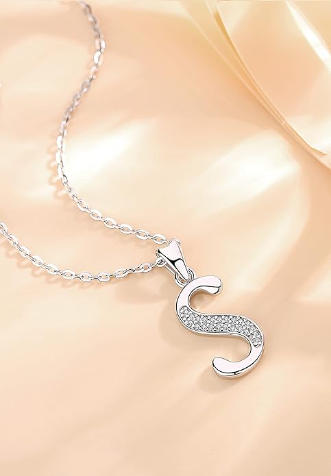 AEONSLOVE 925 Sterling Silver Initial Necklaces for Women, 26 Letters Pendants Necklace Gift for Mother, Daughter, Wife, 18 Inch Chain
