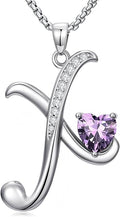 Valentines Day Gifts for Women Alphabet A to Z Initial Birthstone Pendant Necklaces for Women - 18k White Gold Plated Personalized Name Jewelry Valentine Mothers Day Birthday Gifts for Women Her Girlfriend