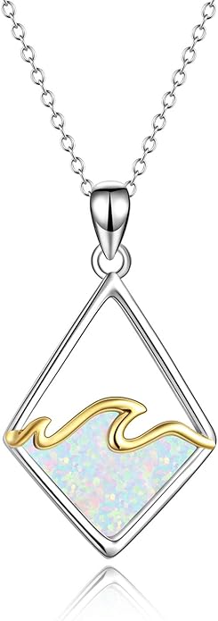 YAFEINI Sterling Silver Ocean Wave Necklace Abalone Shell Wave Pendant Ocean Jewelry Beach Gifts for Women (Abalone shell)