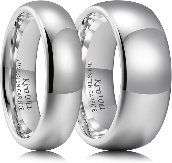 King Will Tungsten Carbide Wedding Band for Men Women Promise Rings for Couples Domed High Polish