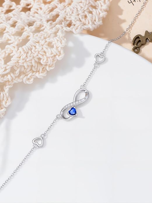 Dorunmo Infinity Heart Anklet Bracelet for Women 925 Sterling Silver Adjustable Infinity Birthstone Bracelet Friendship Jewelry Gifts for Women Birthday Christmas