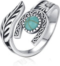 Turquoise/Moss Agate/Moonstone/Black Onyx/Lapis Lazuli/Labradorite/Tiger Eye Feather Ring 925 Sterling Silver Adjustable Ring Western Thumb Rings Vintage Jewelry Gifts for Women