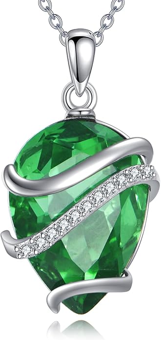 Birthstone Necklace for Women Sterling Silver Teardrop Pendant Necklace Birthday Jewelry Gift for Women