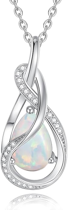 FANCIME TimelessTie Birthstone Necklace for Women White Gold Plated Sterling Silver Ribbon Design Jewelry Knot Pendant Fine Jewelry Gemstone Birthday Graduation Anniversary Valentines Day Gifts for Women Wife Mother Her