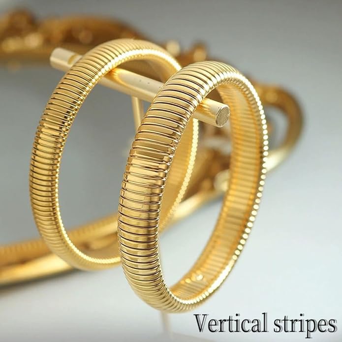 Gold Bangles for Women Chunky Bracelets Gold Plated Wide Ribbed Design Bangle Jewelry