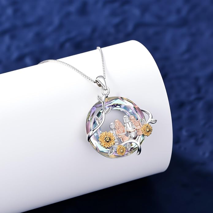 TOUPOP Sisters Gifts from Sister Necklace Sterling Silver Rose Flower with Crystal Jewelry Valentines Day Birthday Gifts for Women Best Friend Friendship