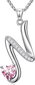Valentines Day Gifts for Women Alphabet A to Z Initial Birthstone Pendant Necklaces for Women - 18k White Gold Plated Personalized Name Jewelry Valentine Mothers Day Birthday Gifts for Women Her Girlfriend