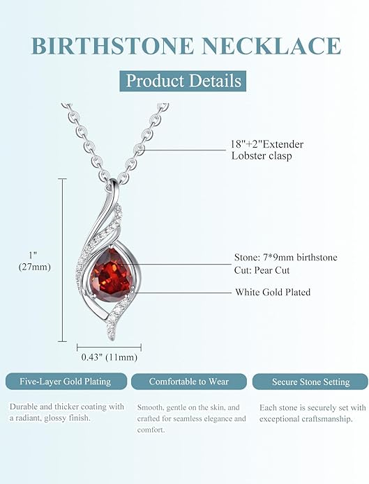 Birthstone Necklaces for Women Infinity Pendant S925 Sterling Silver Teardrop Pendant Necklace Anniversary Birthday Gifts for Women Wife Christmas Gifts for Her Mom Lady
