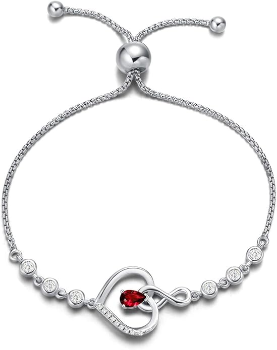 AGVANA Valentines Day Gifts Heart Birthstone Bracelets for Women Sterling Silver Genuine or Created Gemstone Tennis Bracelet Infinity Love Jewelry Anniversary Birthday Gifts for Wife Mom Women