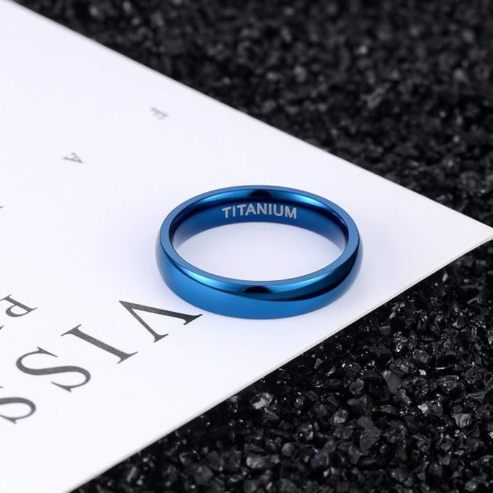 TIGRADE 2mm 4mm Blue Titanium Ring Plain Dome High Polished Wedding Band Comfort Fit for Women Men Size 3.5-13