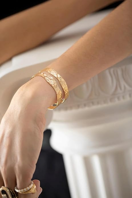 POTESSA 18K Gold Plated Cuff Bracelets Adjustable Dainty Bangle Handemade Jewelry for Women