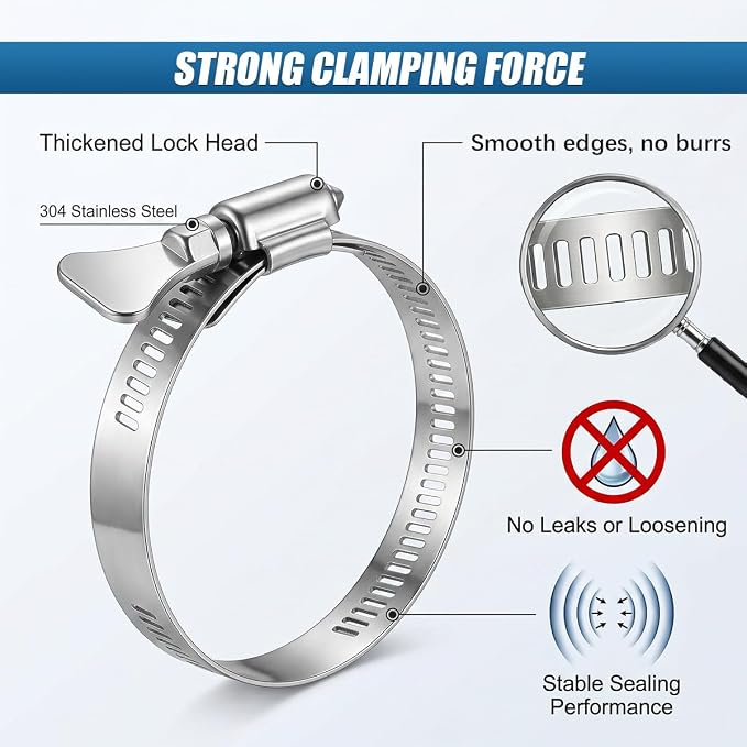 Craedli 2PCS Dryer Vent Clamp 5 Inch Stainless Steel Thumb Screw Hose Clamp | - Image 4