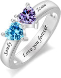 Personalized Heart Birthstone Rings for Women with 2 Birthstones Custom Name Rings for Couple Mother Daughter Jewelry Gift for Mother Her Christmas