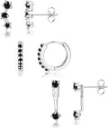 FIASASO 3 Pairs 925 Sterling Silver Hypoallergenic Earrings for Women Trendy - 14K Gold Plated Stud Hoop Cartilage Earrings Set Small Earring Stacks for Sensitive Ears Non Tarnish Dainty Silver Earring