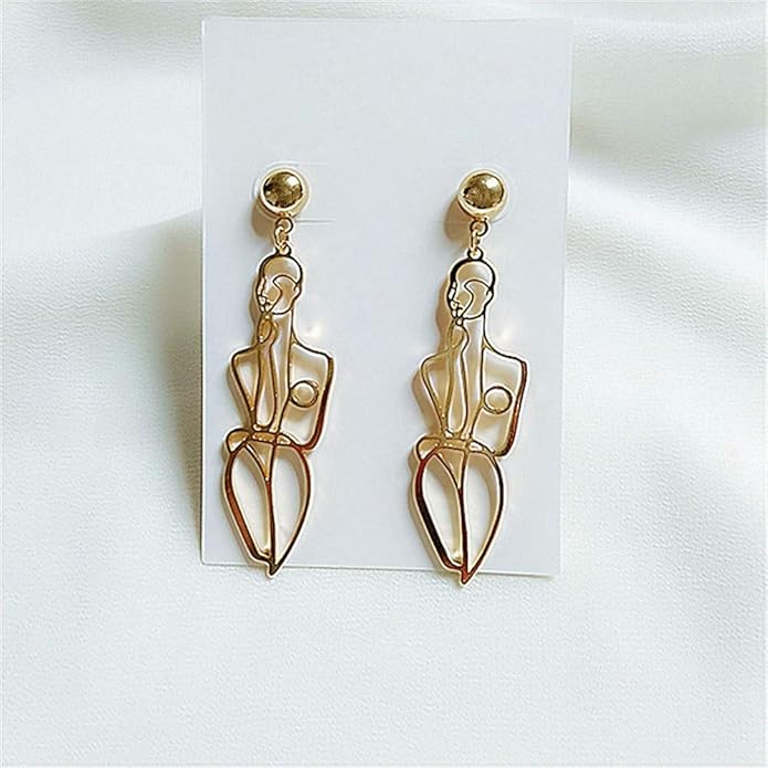 Abstract Body Lady Face Dangle Earrings for Women Jewelry - Gold Vintage Face Dangle Earrings