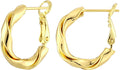 14k Gold Plated Hoop Earrings for Women, 925 Sterling Silver Posts Thick Twist Hypoallergenic Chunky Large Earrings 20mm 30mm 40mm 50mm