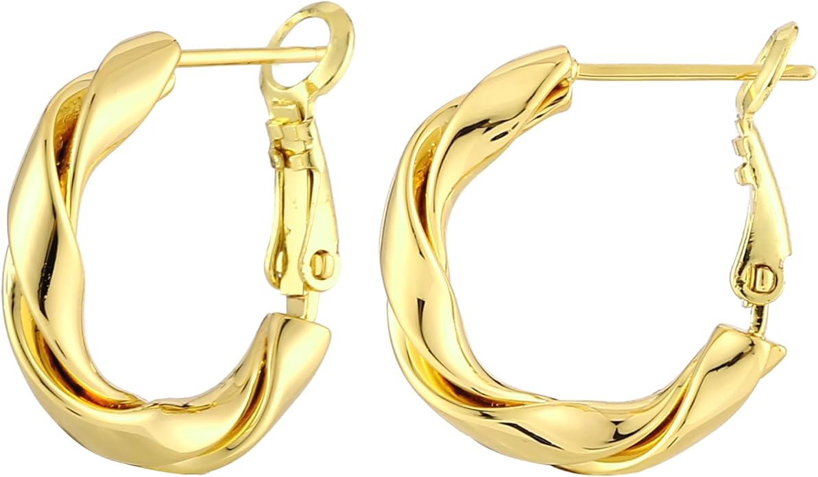 14k Gold Plated Hoop Earrings for Women, 925 Sterling Silver Posts Thick Twist Hypoallergenic Chunky Large Earrings 20mm 30mm 40mm 50mm