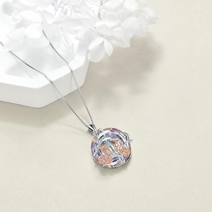 TOUPOP Sisters Gifts from Sister Necklace Sterling Silver Rose Flower with Crystal Jewelry Valentines Day Birthday Gifts for Women Best Friend Friendship