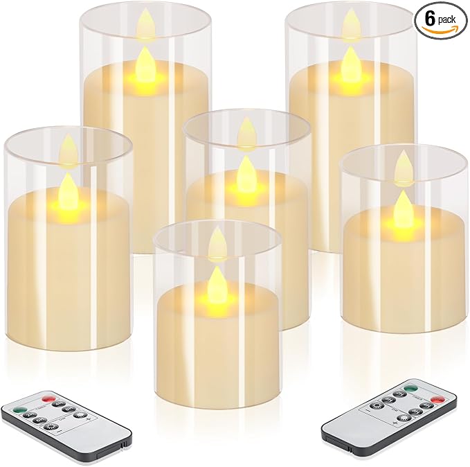 wemarry Flameless Candles 4" 5" 6" Acrylic Glass Pillars 3" Diameter Battery by wemarry