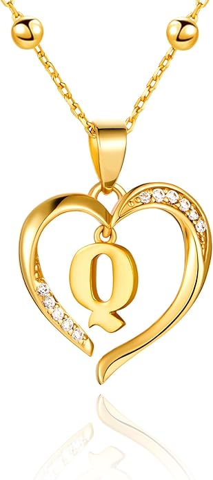 Cicy Bell Womens Heart Initial Necklace for Women 18k Gold Plated Shell Personalized Letter Pendant Necklace 17.7'' with 2'' Extender