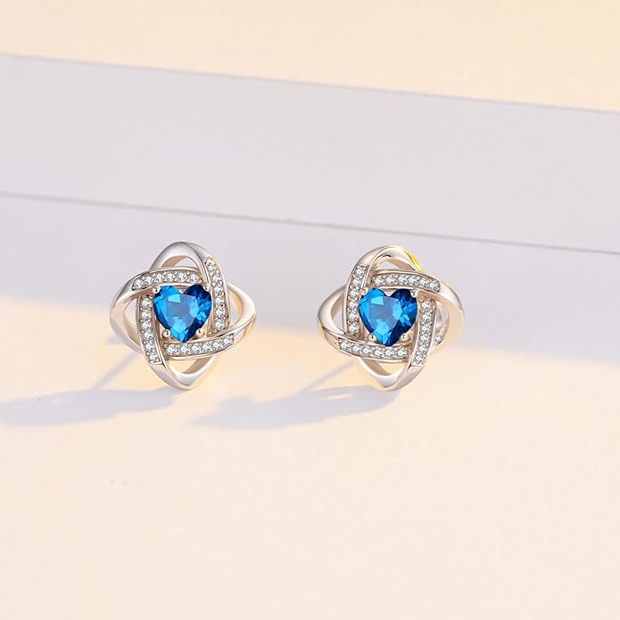 MEDWISE 925 Sterling Silver Birthstone Stud Earrings for Women Birthday Jewelry Gifts for Daughter Mother Women Valentines Day Gifts for Her