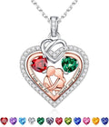 Iefil Valentines Day Gifts for Her - 925 Sterling Silver Double Heart Birthstone Necklace for Women, Anniversary Birthday Gifts for Wife I Love You Gift Couple Sitting Hugging Each Other Jewelry Gift