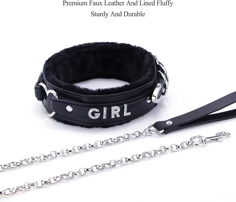 Leather Heart O-ring Collar Necklace for Women, Adjustable Gothic Punk Collar with Letters Soft Furry Choker Jewelry