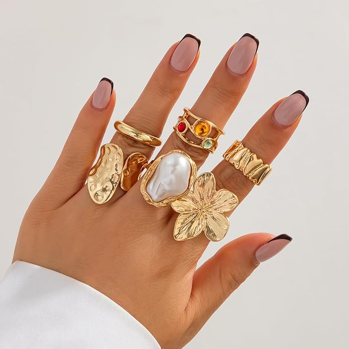 Sora Tuki Rings for Women Chunky Rings Set Adjustable Stackable Ring for Women Bold Thick Statement Ring Trendy Chunky Jewelry