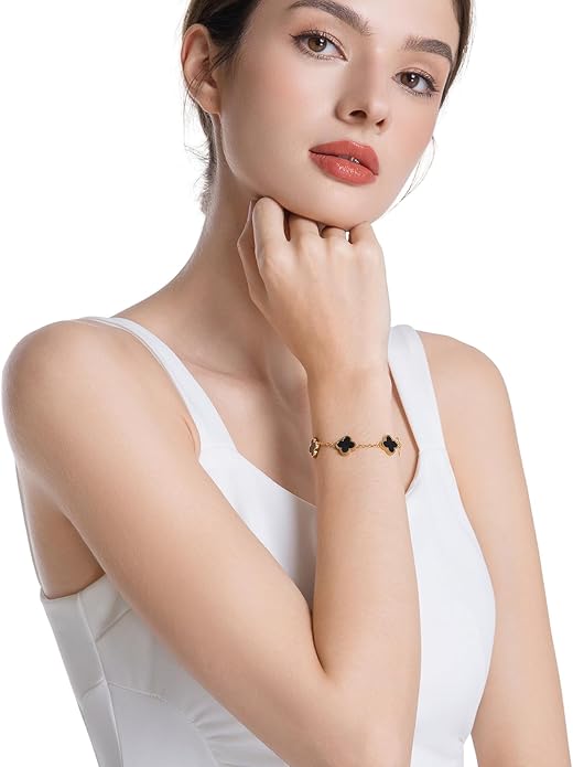 Gold Bracelets for Women‌,Four Leaf Clover Bracelet‌,Fashion Jewelry for Women,Gifts for Women,Lucky Bracelet for women,Double-sided Same Color,18K Gold-plated Titanium Steel