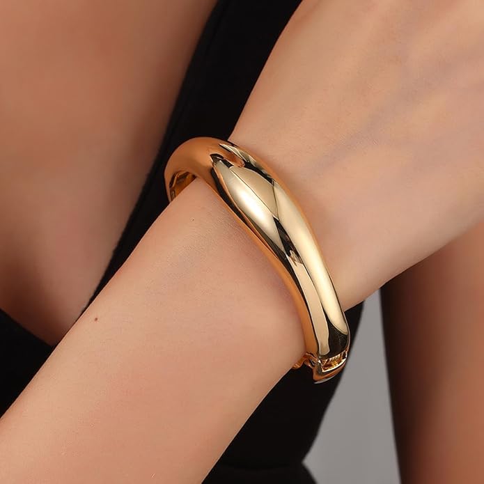 Gold Chunky Bangle Bracelet for Women Adjustable Twist Cuff Design Tarnish-proof Stackable Jewelry Gift