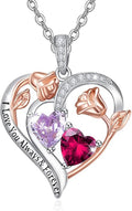 Valentine's Day Gifts for Wife 925 Sterling Silver Double Birthstone Pendant Necklaces I Love You for Always and Forever Necklace Anniversary Birthday Gifts for Wife Girlfriend Mom Her