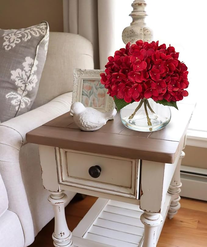 Hollyone Hydrangea Artificial Flowers in Vase Red Silk Fall Fake Flowers - Image 4