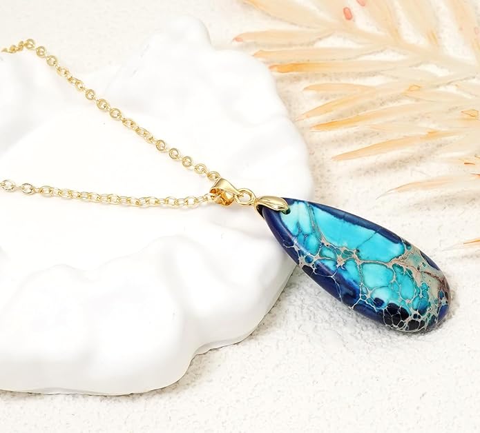 Stone Necklaces for Women Teardrop Gemstone Pendant Necklace Natural Stone Chain Necklaces