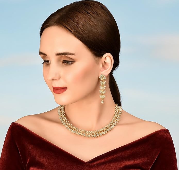 Touchstone Indian wedding jewelry set gold traditional necklaces for women statement rhinestone sets hollywood glamour style crystal stone bridal costume golden necklace