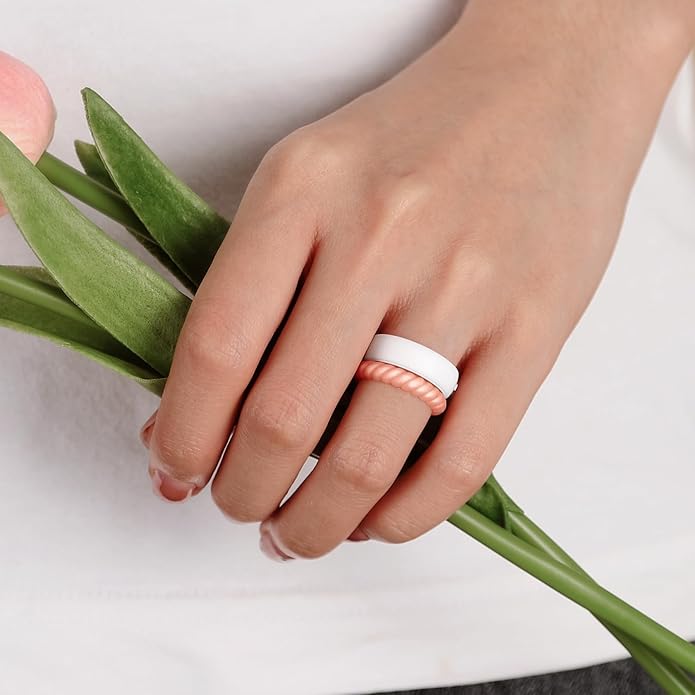 Egnaro Women's Bridal Rings Sets, Inner Arc Ergonomic Breathable Design Silicone Rubber Wedding Bands
