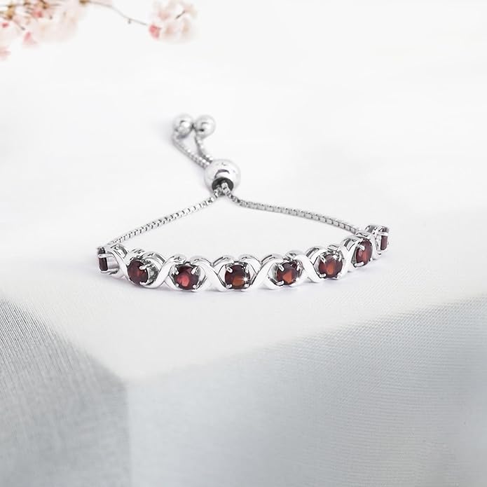 Birthstone Bangle Bracelet for Women Classic Beautiful 925 Sterling Silver Sparkling Gemstone XO Bolo Tennis Bracelet Fine Wrist Jewelry 4.2 Ct, 11"