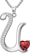 Valentines Day Gifts for Women Alphabet A to Z Initial Birthstone Pendant Necklaces for Women - 18k White Gold Plated Personalized Name Jewelry Valentine Mothers Day Birthday Gifts for Women Her Girlfriend