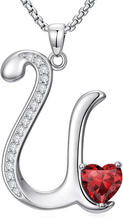 Valentines Day Gifts for Women Alphabet A to Z Initial Birthstone Pendant Necklaces for Women - 18k White Gold Plated Personalized Name Jewelry Valentine Mothers Day Birthday Gifts for Women Her Girlfriend