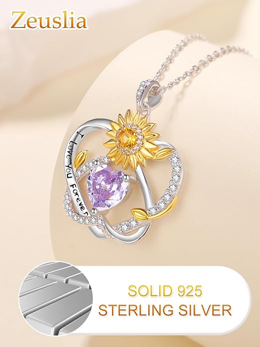 Valentine's Day Gifts for Wife 925 Sterling Silver Double Birthstone Pendant Necklaces I Love You for Always and Forever Necklace Anniversary Birthday Gifts for Wife Girlfriend Mom Her
