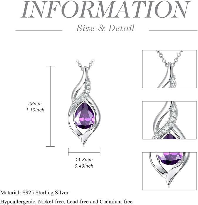 Birthstone Necklace for Women Infinity Necklaces 925 Sterling Silver Teardrop Love Birthday Jewelry Valentines Day Birthday Gifts for Her Mom Wife Girlfriend