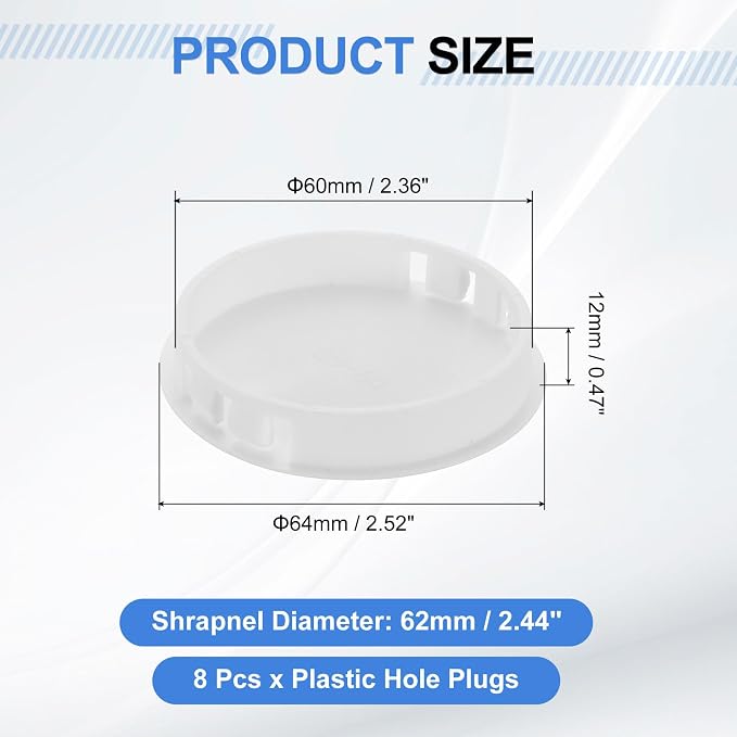 uxcell 8Pcs Plastic Hole Plugs, 60mm Flush Type Panel Plugs, Round Snap - Image 2