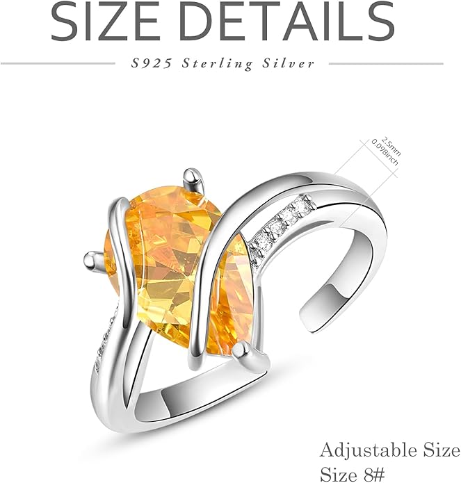 KINGWHYTE Adjustable Rings for Women Teardrop Pear Ring 925 Sterling Silver 0.85ct Teardrop Cubic Zirconia Open AdjustableThumb Ring for Women