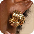 Gold Earrings for women Trendy - 14K Gold Plated Chunky Drop Dangle Knots Statement Earrings Hypoallergenic Lightweight Gold Jewelry Gifts