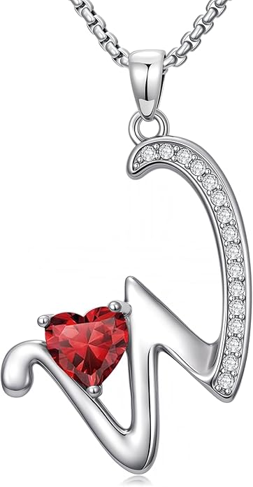 Valentines Day Gifts for Women Alphabet A to Z Initial Birthstone Pendant Necklaces for Women - 18k White Gold Plated Personalized Name Jewelry Valentine Mothers Day Birthday Gifts for Women Her Girlfriend