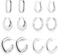 6 Pairs 14K Gold Plated Hoop Earrings for Women Lightweight Chunky Hoop Earrings Multipack Hypoallergenic, Thick Open Twisted Huggie Hoops Earring Set Jewelry for Gifts.